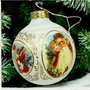 Hallmark I Remember Santa Christmas Tree Ornament Ball Children Gold Trim